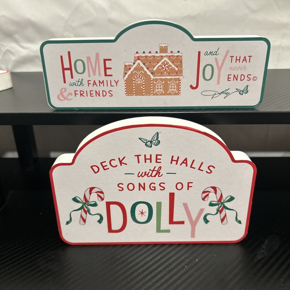 2 Dolly Parton Wooden Stand Alone Christmas Decor Blocked Signs